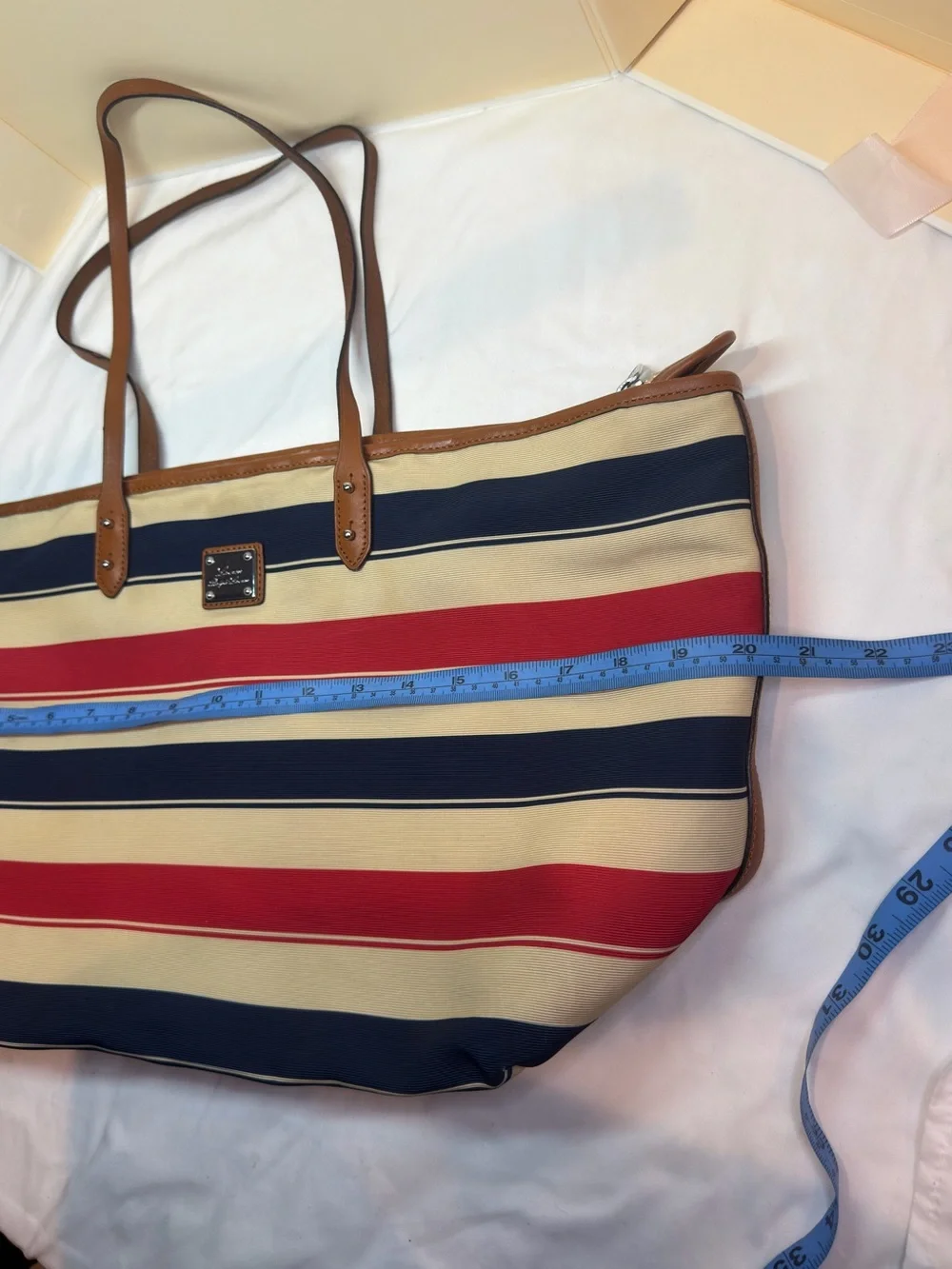 Lauren Ralph Lauren Red, Navy & Cream Striped Canvas Tote